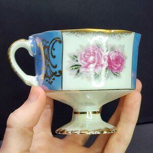 Vintage Sterling China Japan Tea Cup Lusterware Footed Floral Design Gold Trim